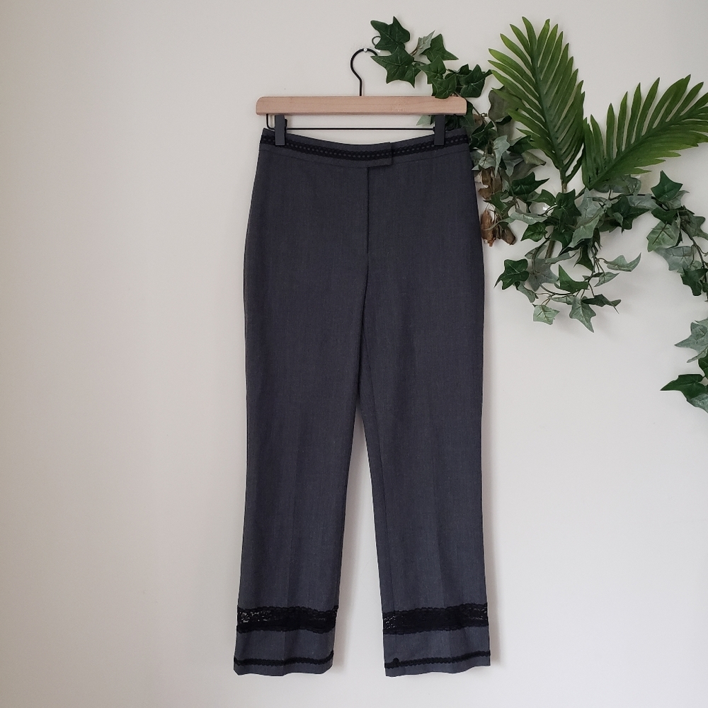 Bebe Gray & Black Lace Detail Dress Pants